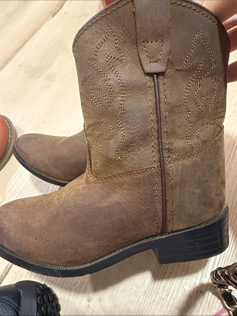 Kids Brown Western Cowboy Boots - Classic Style leather size 8 unisex great